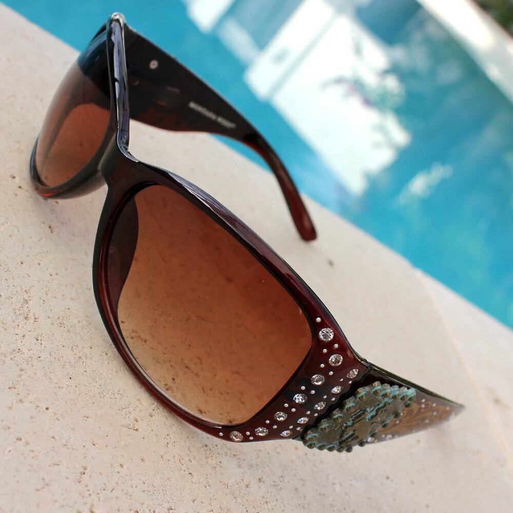 Montana West Sunglasses in Coffee w/Bucking Bronco Concho Accents - Picture 8 of 12